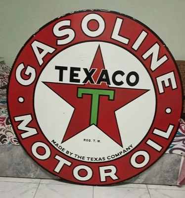 A.Texaco Gasoline rd Porcelain Enamel Heavy Metal Varaition Sign Double Side - Image 1 of 4
