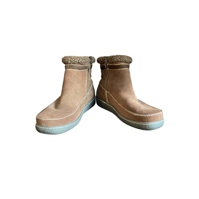 Lands' End Mujer Gamuza Cuero Botines Cremallera Lateral Imitación Piel Borde Marrón 9.5 B Foto 1 de 4