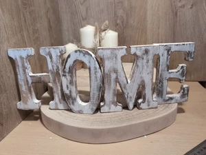 "HOME" LARGE SHABBY CHIC VINTAGE WHITEWASH WOODEN LETTERS SIGN FREESTANDING - Picture 1 of 6