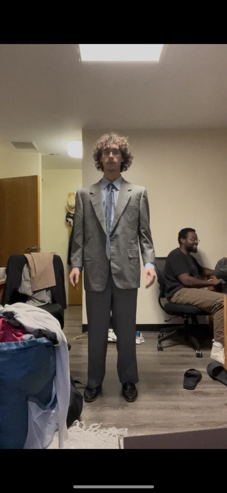 44R/54R Brioni Roma 男式 100% 羊毛鸟眼黑白 2 件套西装 — 第 1/4 张图片