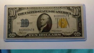 1934-A NORTH AFRICA $10 DOLLAR BILL SILVER CERTIFICATE YELLOW SEAL WW 11 - NICE. - Image 1 of 4
