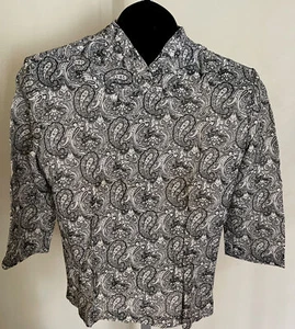 New W/Tags Vintage black silver paisley lurex metallic women top blouse size 36 - Picture 1 of 5