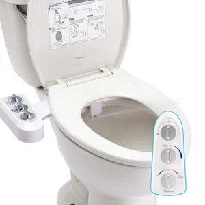 Toilet Seat Bidet with Self Cleaning Dual Nozzle, Hot and Cold Water Spray - Picture 1 of 42