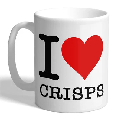 I LOVE CRISPS Ceramic Coffee Tea Mug Cup Heart Printed Funny Birthday Gift Idea