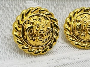 Vintage Lion Head Gold Tone Round Rope Edge Clip On Earrings - Picture 1 of 9