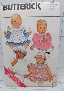 3647 Butterick Sewing Pattern Infants Dress Pinafore Panties Hat L/XL 1980s UC - Picture 1 of 4