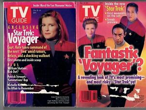 2-SET VOYAGER TV GUIDES Kate Mulgrew Captain Janeway Tuvok Star Trek 1994 1995