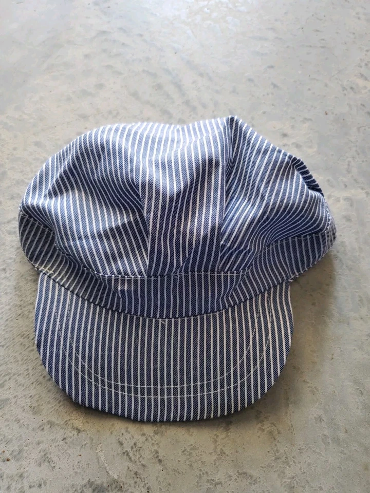 Train Engineer Hat Cap Conductor Blue White Striped Railroad Costume Cosplay 920 - Image 1 of 3