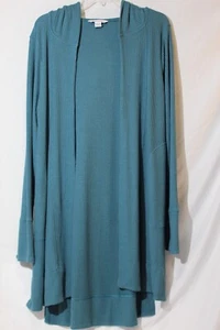 Athleta Harmony Pose Wrap Green Ribbed Hooded Open Cardigan Size: M Pockets LS - Picture 1 of 11