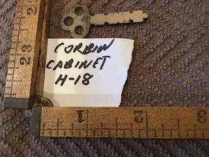 Antique  Vintage Flat Steel Key Corbin Cabinet Lock Co  # H I 8,  1 3/4 “ - Picture 1 of 3