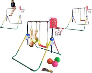 Juego de gimnasio 4 en 1 para niños en la selva: swing, escalada, bares, baloncesto - Imagen 1 de 7