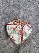 Vintage Handmade Hanging Ornament Christmas Heart Cross Stitch Colorful
