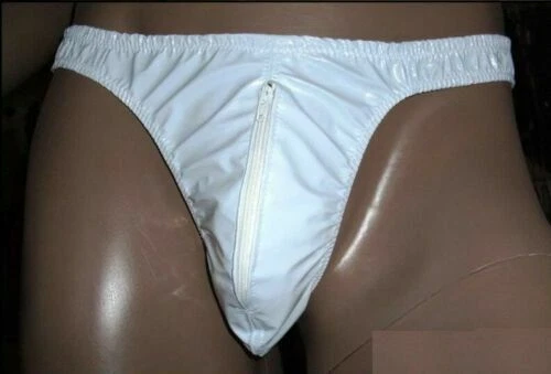 Herrenstring Lackleder weiß mit Reißverschluss, v. Laexa - Bild 1 von 1