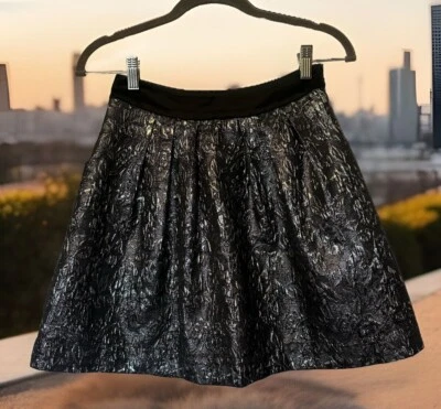 Falda Guess Marciano Y2K Floral Negra Lámina Metálica Plateada Fiesta Talla 0 Bolsillos Foto 1 de 4