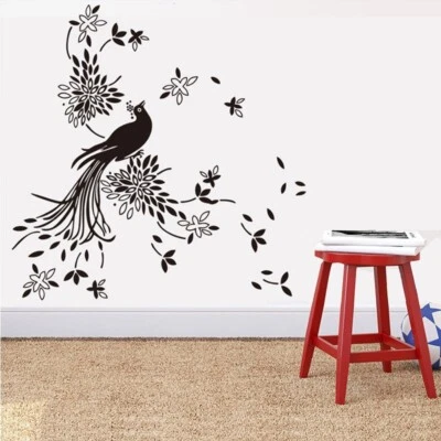 3D Black Peacock Bird Wall Art Wall Stickers Home Décor Bedroom DIY Wall Mural - Image 1 of 4