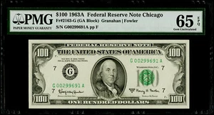 $100 1963A Federal Reserve Note Chicago Fr#2163-G PMG 65 EPQ Gem Uncirculated - Picture 1 of 3