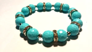 Bracciale in pietre preziose pasta Turchese braccialetto sfaccettato tondo mm10 - Picture 1 of 8