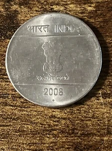 2008 India 2 Rupees Stainless Steel Coin Asoka column Hasta TK8382* - Picture 1 of 3