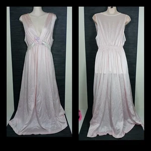 Vintage Lorraine Pink Nylon Sleeveless Long Nightgown M  - Picture 1 of 10