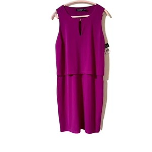 Lauren Ralph Lauren Purple Pink Knee Length Dress Size PL L Petite Keyhole NWT - Picture 1 of 9