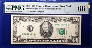 1990 $20 Federal Reserve Note Fr-2077-B New York PMG66 Gem EPQ - Picture 1 of 2