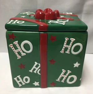Tarro de galletas de Navidad verde regalo bote de cerámica de vacaciones ¡En excelente estado! - Imagen 1 de 12