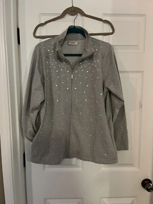 QUACKER FACTORY Jacket womens Large Gray With Pearls bead zip Up A264522 - Image 1 of 4