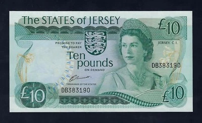 JERSEY 10 POUNDS 1976  - 1988 P-13  AUNC RARE - ENGLAND - Image 1 of 2