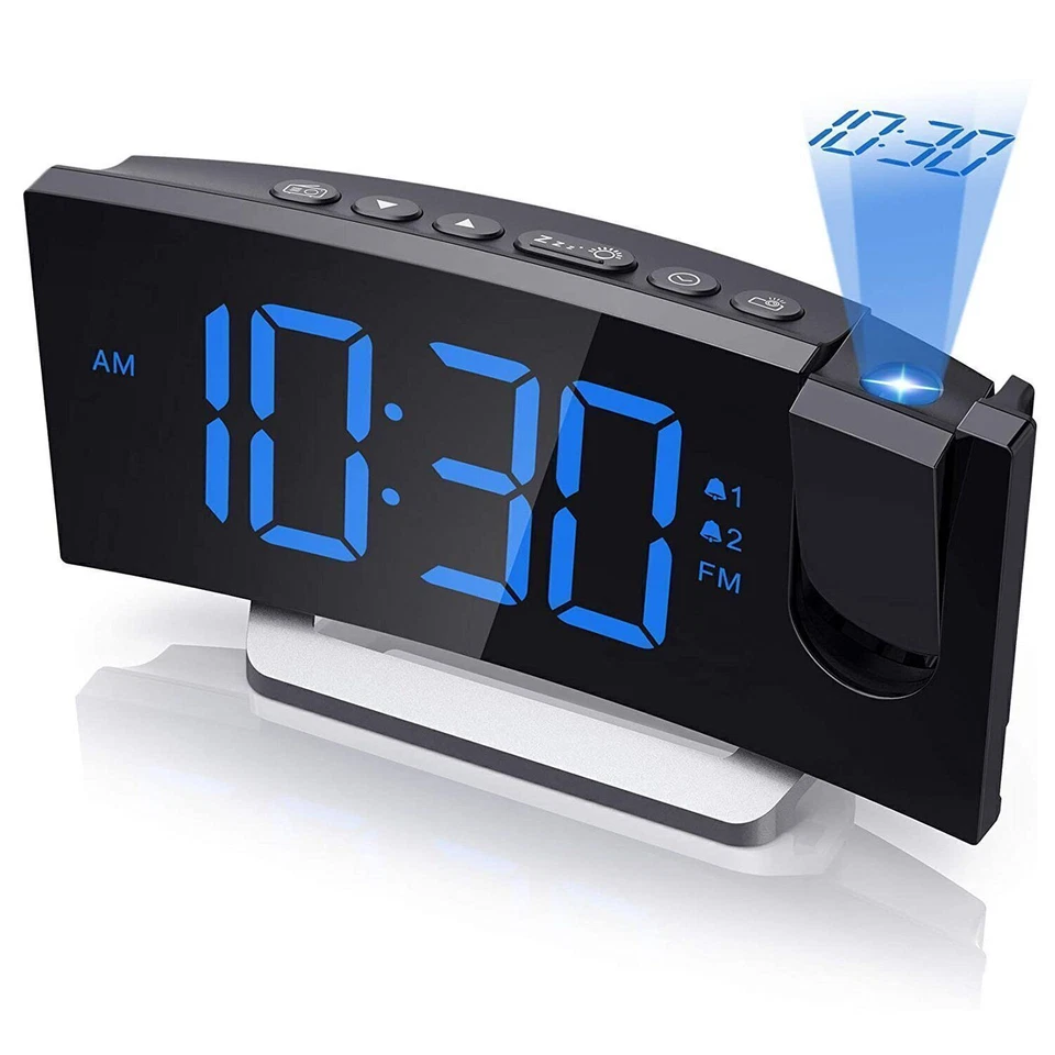 LED FM Radiowecker mit Projektion Digital Funkuhr Dimmbar Tischuhr Alarm USB NEU - Bild 1 von 4