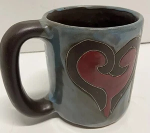 Used Mara Stoneware Red Hearts Mug Studio Pottery Cup Signed Ship Same Day - Picture 1 of 4