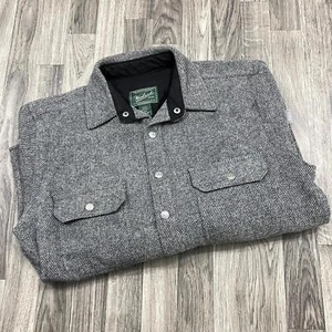 WOOLRICH Snap Front Thick Grey Wool Blend Flannel Work Jacket Men's Size Medium - Picture 1 of 8