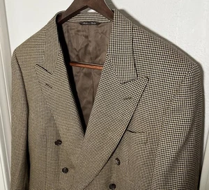 Canali Houndstooth Wool Silk Double Breast Blazer Jacket Mens IT 54 / 44R - EXC! - Picture 1 of 16
