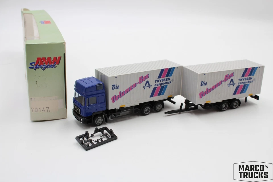 AWM MAN F90 jumbo drawbar truck “Thyssen Cargo-Box” No. 70147 1:87 /AW2965 - Image 1 of 1