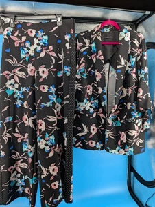 Blazer e pantaloni boho nuovi con etichette Lane Bryant 2 pezzi gamba larga 14/16 nero floreale a pois - Foto 1 di 13
