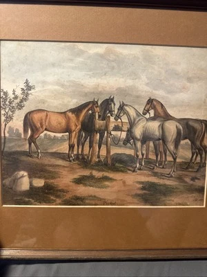 Antigua acuarela de escuela inglesa ecuestre caballo 1891 David Bendann Foto 1 de 4