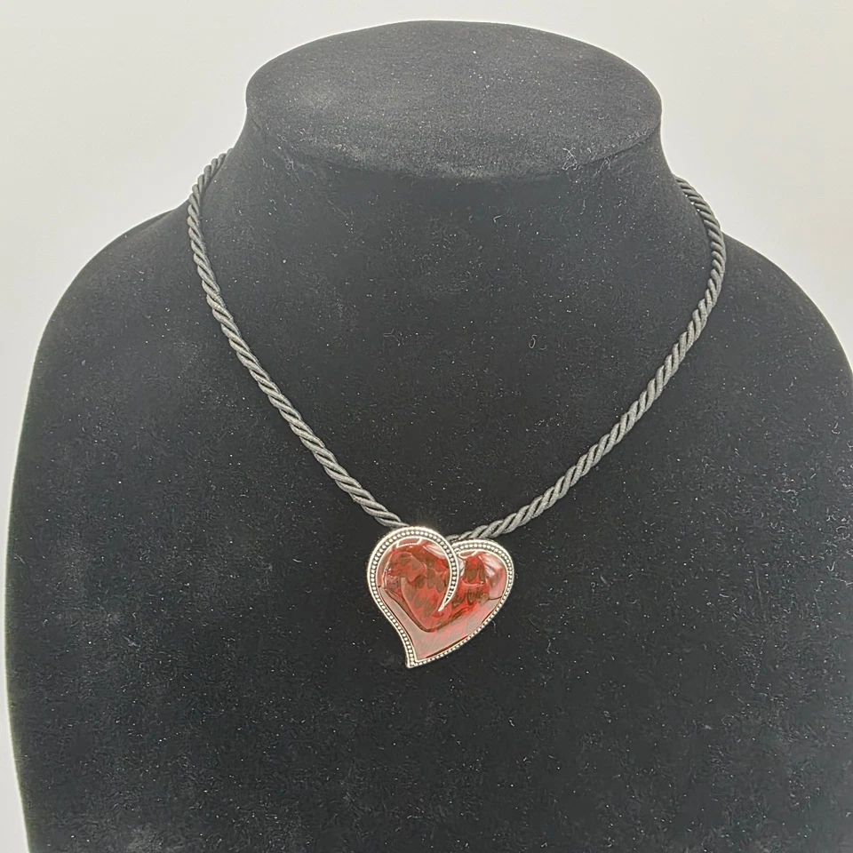 Lia Sophia Womens Heart Necklace Black Cord Red Pendant Burning Love 24" - Image 1 of 4