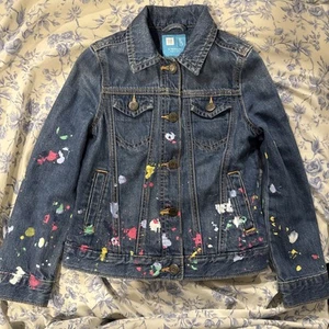 Gap Girl’s SZ Small Denim Jacket Paint Splatter Artist Jean Colorful Fall Happy - Picture 1 of 9