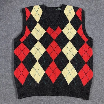 Vintage Sweater Vest Argyle 100% Wool XL Grandpacore 90s Red Gray Step Brothers - Image 1 of 4