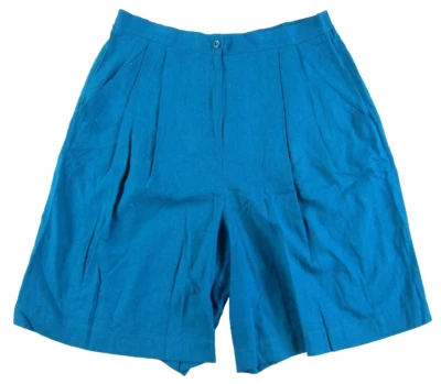 Vintage Georgiou Blue 100% Raw Weave Silk High Rise Pleat Short Women Size XL - Image 1 of 4