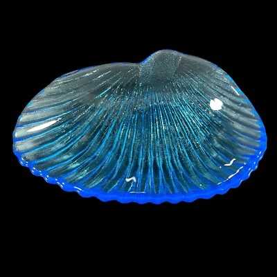 Bandeja de tocador de jabón con carcasa de almeja azul aguamarina de vidrio artístico plato tazón para servir 9 pulgadas Foto 1 de 4