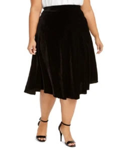 NWT CALVIN KLEIN BLACK BLACK VELVET FLARE MIDI SKIRT SIZE 20 W WOMEN - Picture 1 of 1