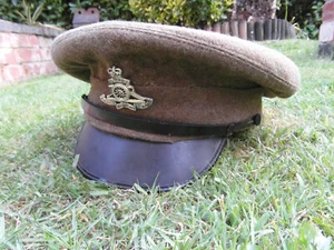 WW1 WW2 style British Army Khaki Serge Peaked Cap Dress Parade L / XL Officer - Picture 1 of 12