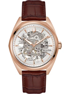 Bulova Surveyor 97A175 Automatic Rose Gold Case Brown Leather Band Watch - Image 1 of 4
