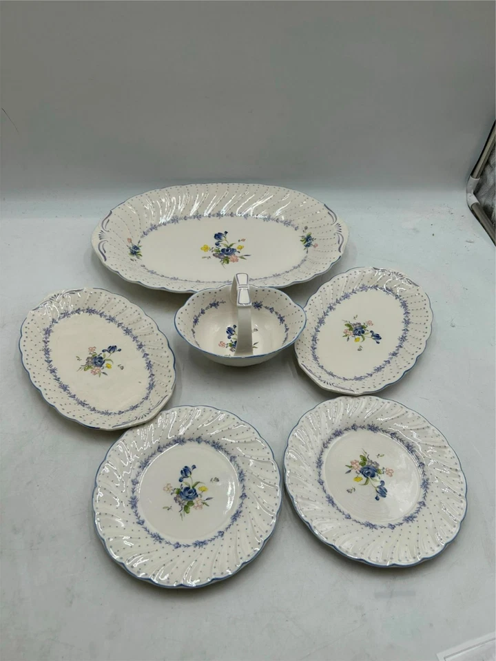 6 PCS  NIKKO  BLUE PEONY   BASKET, PLATES, SERVING BOWL   **READ** - Image 1 of 4
