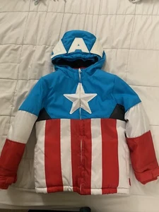Pre-owned Kids Captain America Winter Jacket w/ Hood & Detachable Mask Size 5/6 - Picture 1 of 7