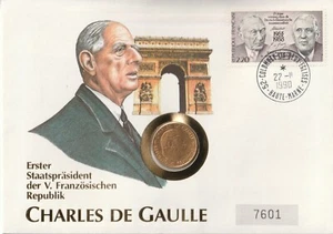 MDS CARTA NUMISMÁTICA FRANCIA 1990 CHARLES DE GAULLE CON 1 FRANCO 1988 - Imagen 1 de 2