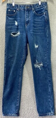 SHEIN Juniors Distressed Tapered High Rise Blue Jeans Size Small Waist 28 - Image 1 of 4