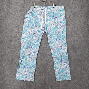 Lilly Pulitzer Pants Women L Large Blue Taron Mid Rise Stretch Drawstring Floral - Picture 1 of 12