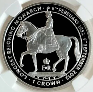 2015 Isle of Man Silver Crown Longest Reigning Monarch PF 70 Ultra Cameo - Imagen 1 de 10