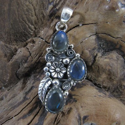 Solid 925 Sterling Silver Flower Pendant, Floral Jewelry with Choice of Gemstone - Image 1 of 4